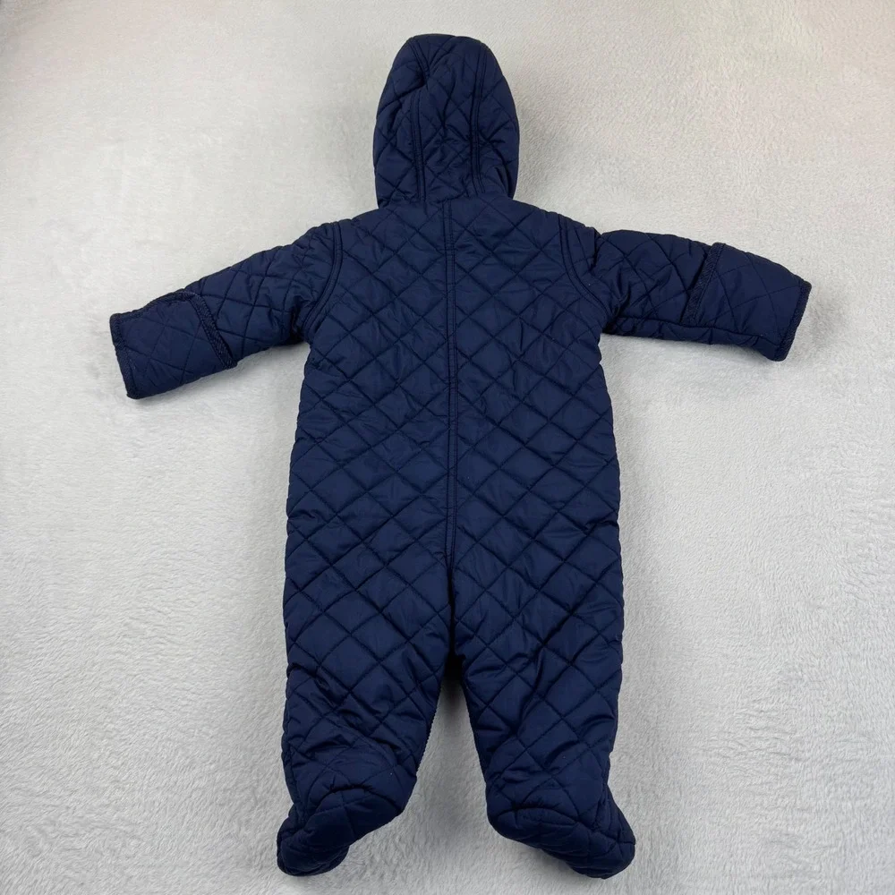 Ralph Lauren Quilted Bunting Pram Suit Baby 6M Navy Blue Fleece Lined Hooded